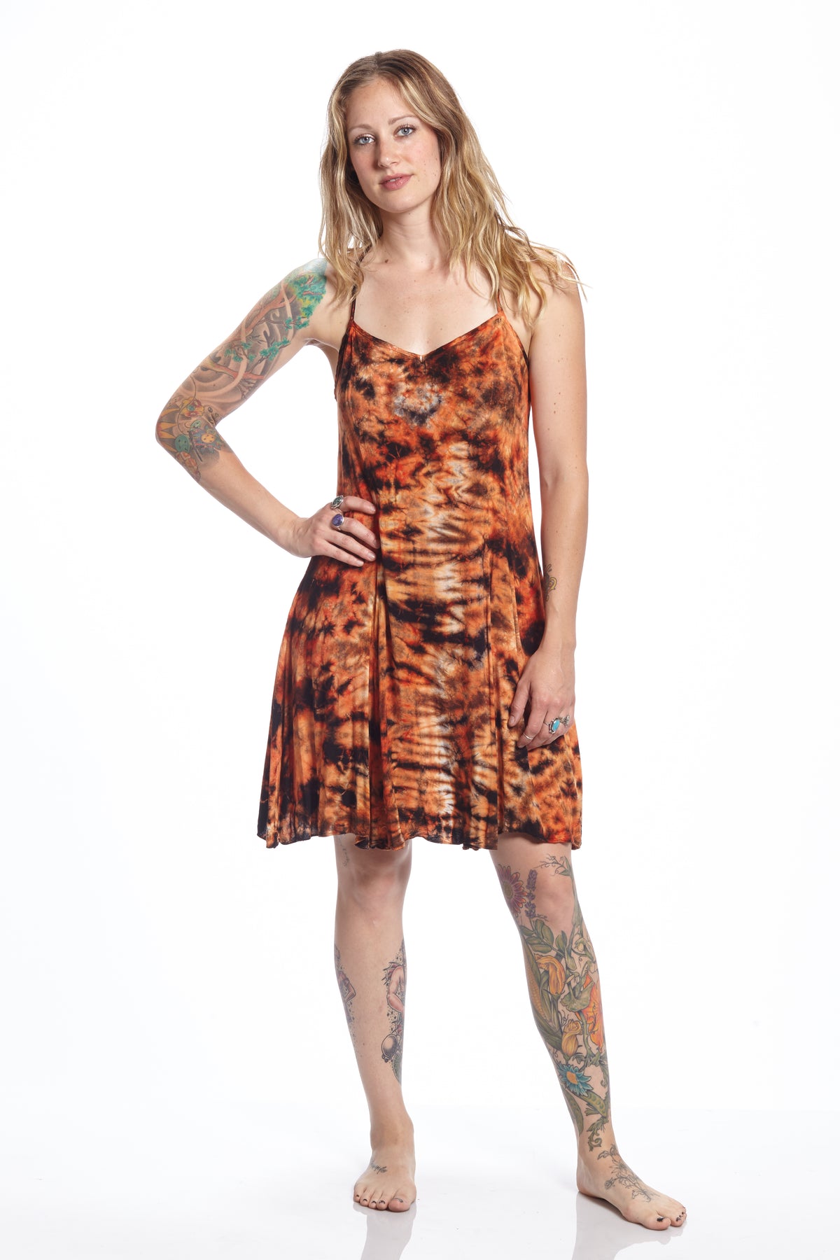Short Spaghetti Strap Burn Orange Crackle