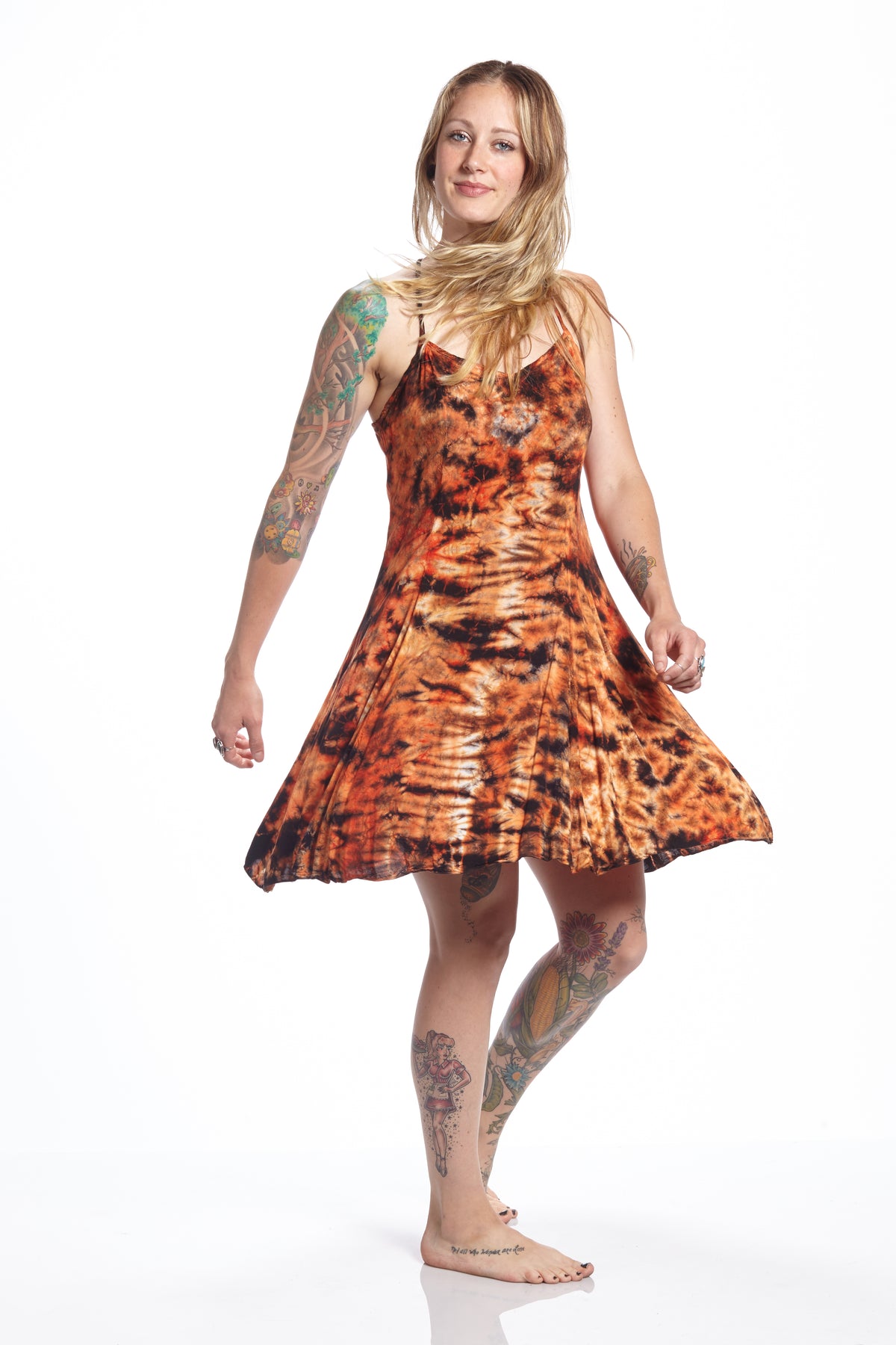 Short Spaghetti Strap Burn Orange Crackle
