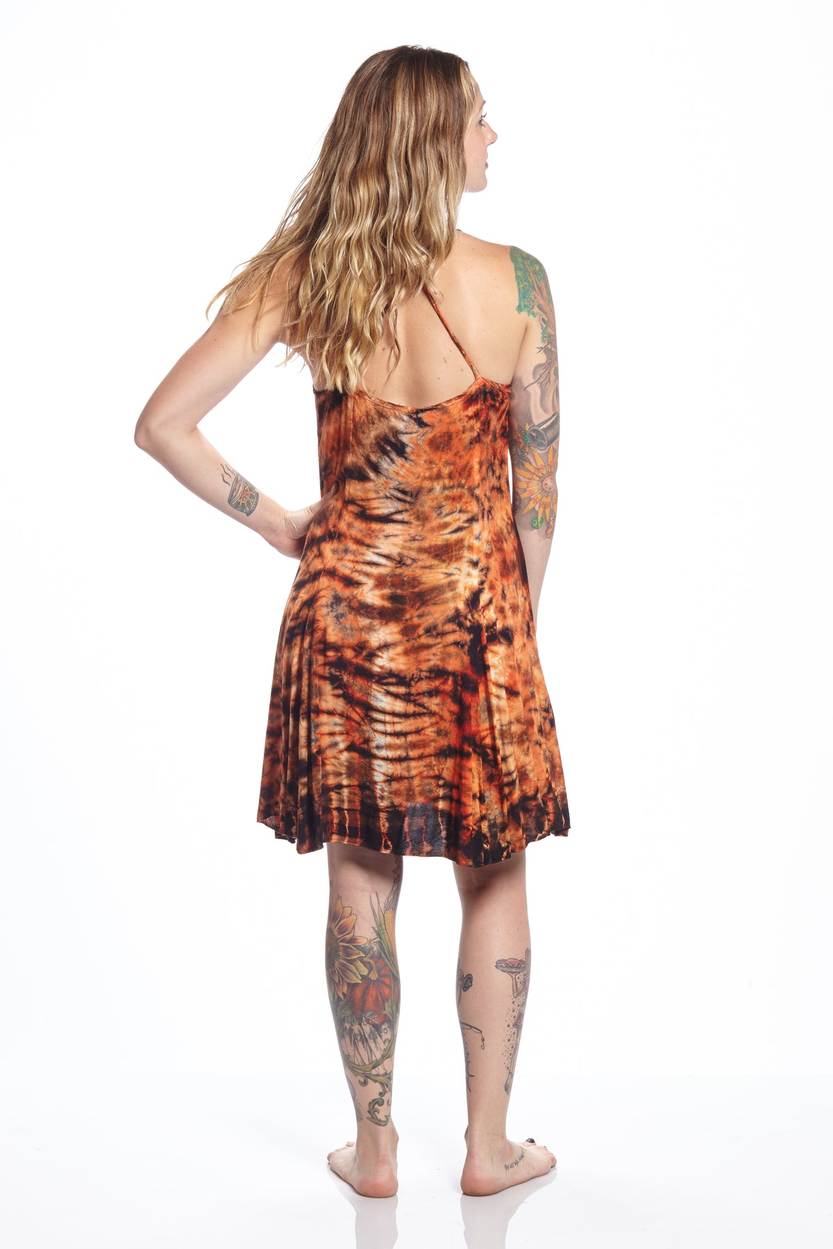 Short Spaghetti Strap Burn Orange Crackle