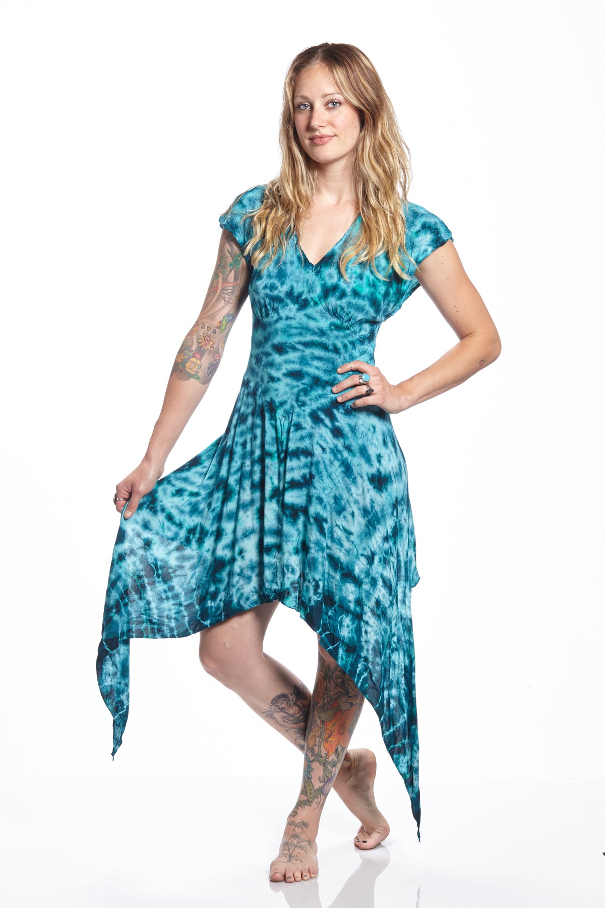 Cap Sleeve Vintage Fairy Teal Crackle Bleed
